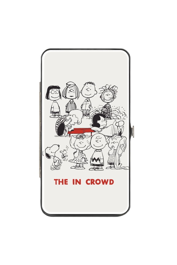Peanuts Wallet, Hinged, Peanuts Gang the In Crowd Group Pose White Black Red, Vegan Leather