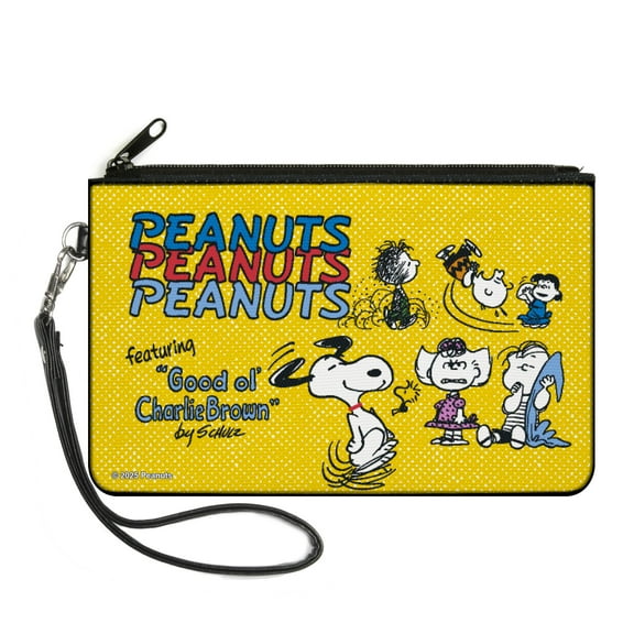Peanuts Wallet, Zip Clutch, Peanuts Gang Featuring Good Ol Charlie Brown Poses Yellow, Canvas