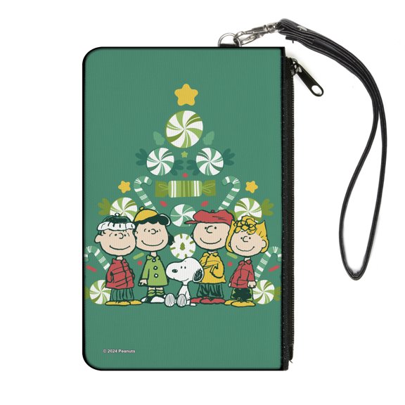 Peanuts Wallet, Zip Clutch, Peanuts Holiday Christmas Tree Group Pose Greens, Canvas