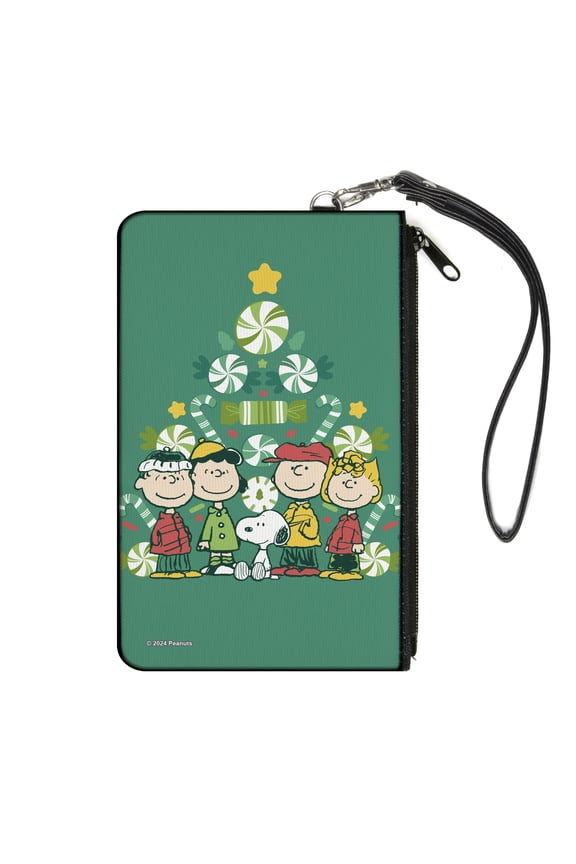 Peanuts Wallet, Zip Clutch, Peanuts Holiday Christmas Tree Group Pose Greens, Canvas