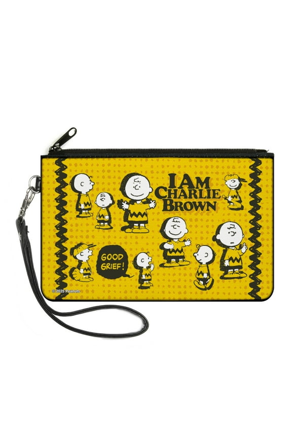 Peanuts Wallet, Zip Clutch, Peanuts I Am Charlie Brown Poses and Zig Zag Stripe Yellows, Canvas