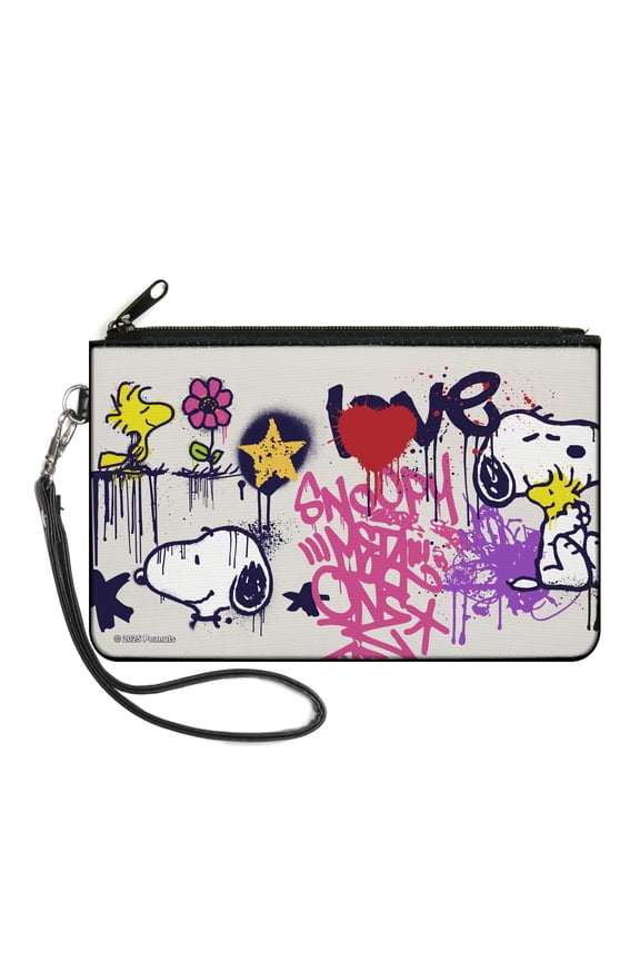Peanuts Wallet, Zip Clutch, Peanuts Snoopy and Woodstock Graffiti Collage Multi Color, Canvas