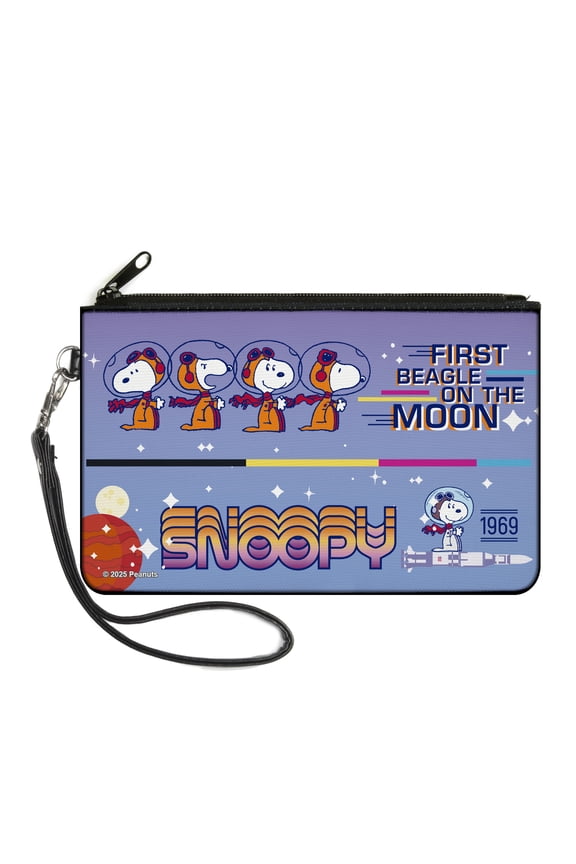 Peanuts Wallet, Zip Clutch, Snoopy First Beagle on the Moon Poses Blue Multi Color, Canvas