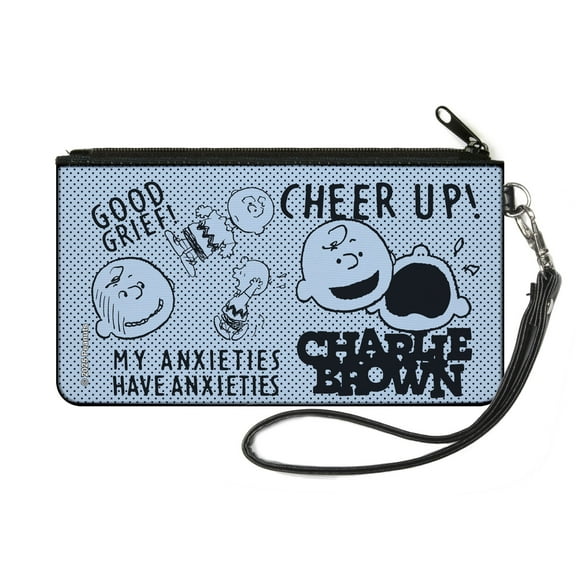 Peanuts Wallet, Zip Pouch, Charlie Brown Poses and Quotes Baby Blue Black, Canvas