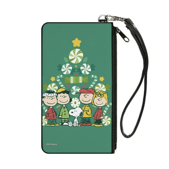 Peanuts Wallet, Zip Pouch, Peanuts Holiday Christmas Tree Group Pose Greens, Canvas