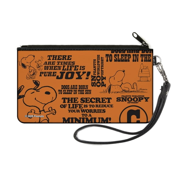 Peanuts Wallet, Zip Pouch, Snoopy Poses and Quotes Collage Orange Black, Canvas