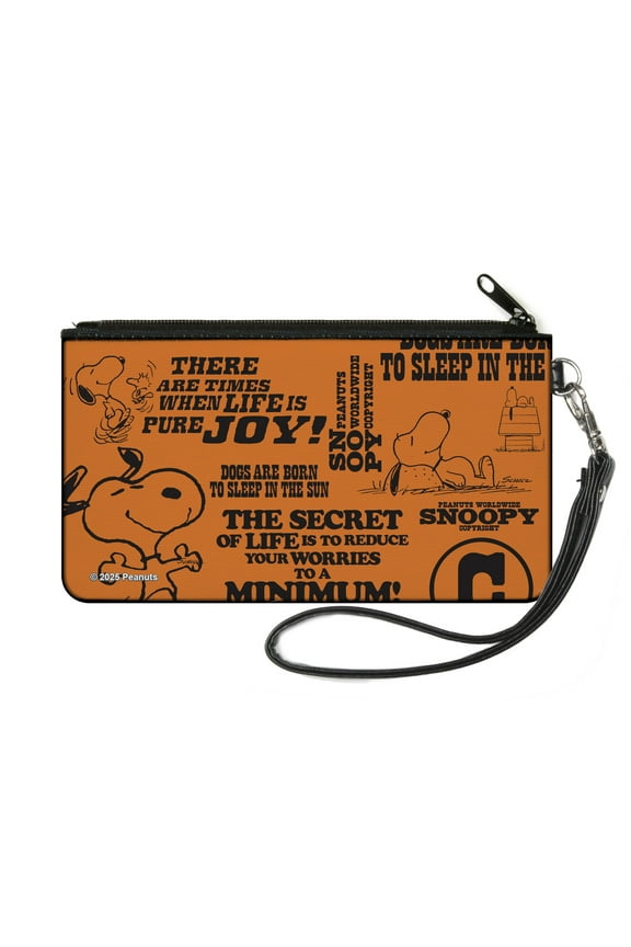 Peanuts Wallet, Zip Pouch, Snoopy Poses and Quotes Collage Orange Black, Canvas