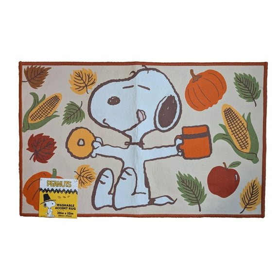 Peanuts Washable Accent Rug Snoopy Fall Autumn 20"x32"