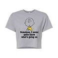 thumbnail image 1 of Peanuts - What's Going On - Juniors Cropped Cotton Blend T-Shirt, 1 of 6