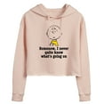thumbnail image 1 of Peanuts - What's Going On - Juniors Cropped Pullover Hoodie, 1 of 6