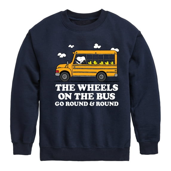 Peanuts - Wheels On The Bus - Toddler And Youth Crewneck Fleece Sweatshirt
