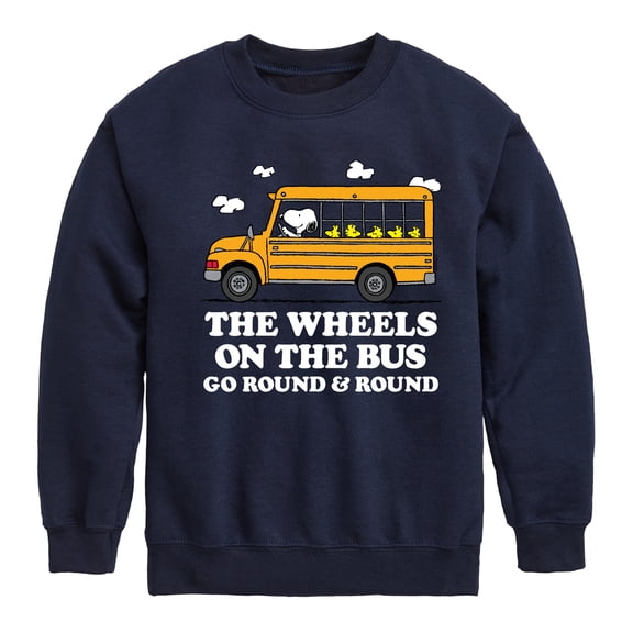 Peanuts - Wheels On The Bus - Toddler And Youth Crewneck Fleece Sweatshirt
