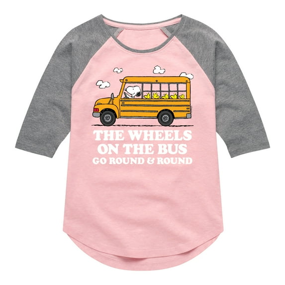 Peanuts - Wheels On The Bus - Toddler And Youth Girls Raglan Graphic T-Shirt