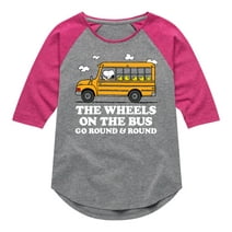 Peanuts - Wheels On The Bus - Toddler And Youth Girls Raglan Graphic T-Shirt