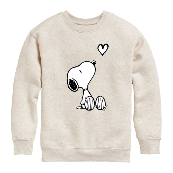 Peanuts - White Snoopy Heart - Youth Boys Crew Fleece Sweatshirt