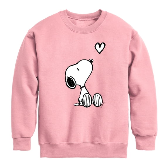 Peanuts - White Snoopy Heart - Youth Boys Crew Fleece Sweatshirt