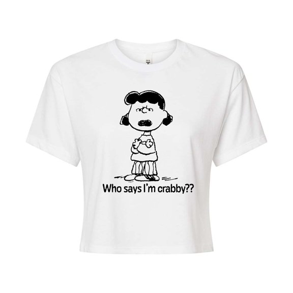 Peanuts - Who Says Im Crabby Lucy - Juniors Cropped Cotton Blend T-Shirt