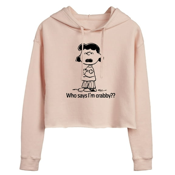 Peanuts - Who Says Im Crabby Lucy - Juniors Cropped Pullover Hoodie