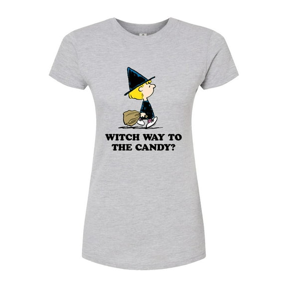 Peanuts - Witch Way To The Candy - Juniors Fitted Graphic T-Shirt