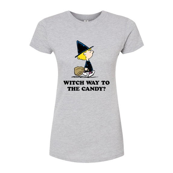 Peanuts - Witch Way To The Candy - Juniors Fitted Graphic T-Shirt
