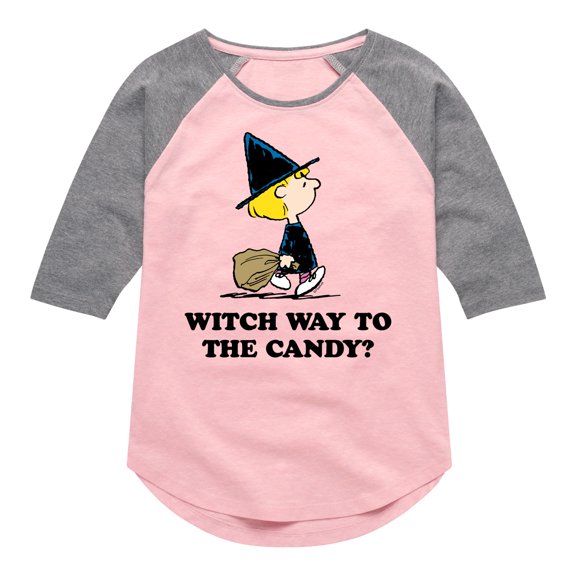 Peanuts - Witch Way To The Candy - Toddler And Youth Girls Raglan Graphic T-Shirt
