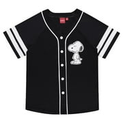 Peanuts Women’s Baseball Jersey, Classic Button-Down Snoopy Baseball Shirt Black – 2XL