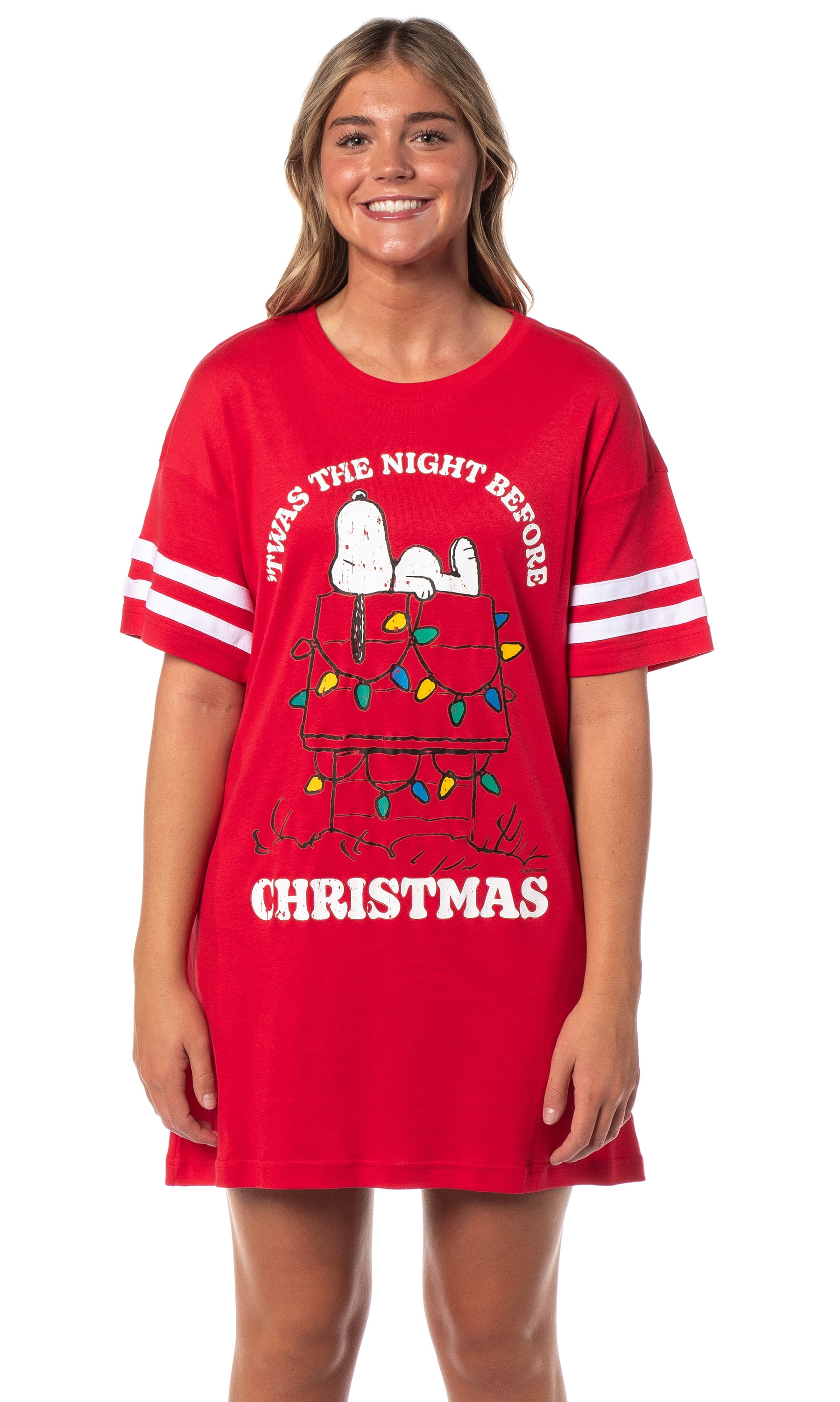 snoopy christmas dress Peanuts Women's Distressed Nightgown Pajama Shirt For Adults Girls christmas