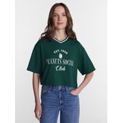 Peanuts Womens Snoopy French Terry Varsity Graphic Tee with Short Sleeves, Sizes XXS-XXL