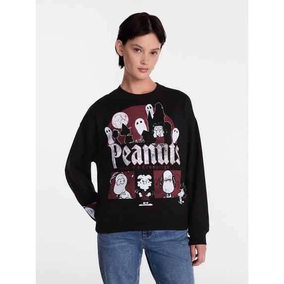 Peanuts Women's Halloween Graphic Fleece Sweatshirt with Long Sleeves, Sizes XXS-XXL