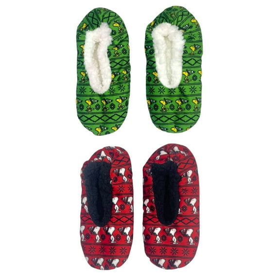 Peanuts, Women's Holiday Fuzzy Babba Slipper Socks, 2-Pack, Size 7-9.5
