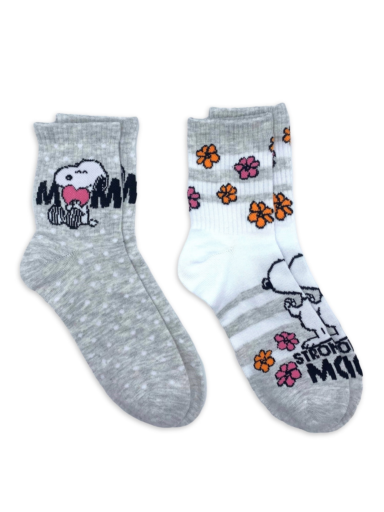 Peanuts Women's Mother's Day Mid Crew Socks, 2-Pack, Shoe Size 4-10