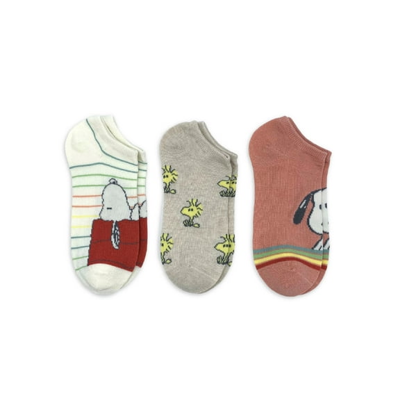 Peanuts Women's Print No Show Socks, 3-Pack, Shoe Size 4-10