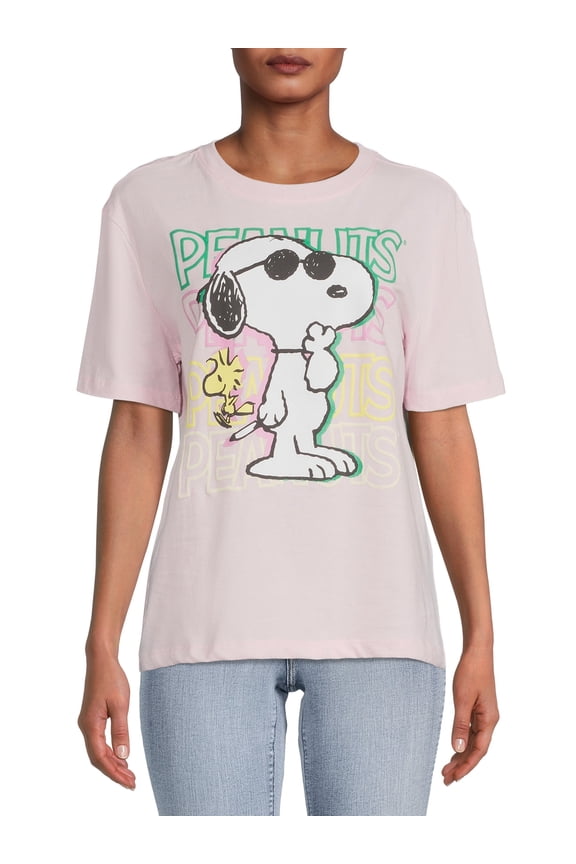 Peanuts Women's Puff Ink Graphic Tee with Short Sleeves