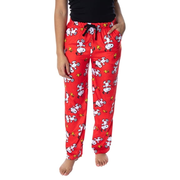 Peanuts Womens' Snoopy And Woodstock Tossed All-Over Print Fleece Sleep Lounge Pajama Pants Sleepwear Loungewear