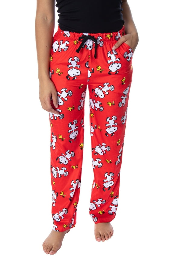 Peanuts Womens' Snoopy And Woodstock Tossed All-Over Print Fleece Sleep Lounge Pajama Pants Sleepwear Loungewear