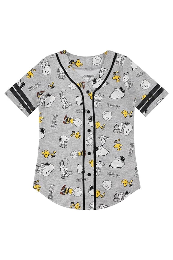 Women's Snoopy Baseball Jersey, Printed Classic Snoopy Baseball Shirt Grey Black – M