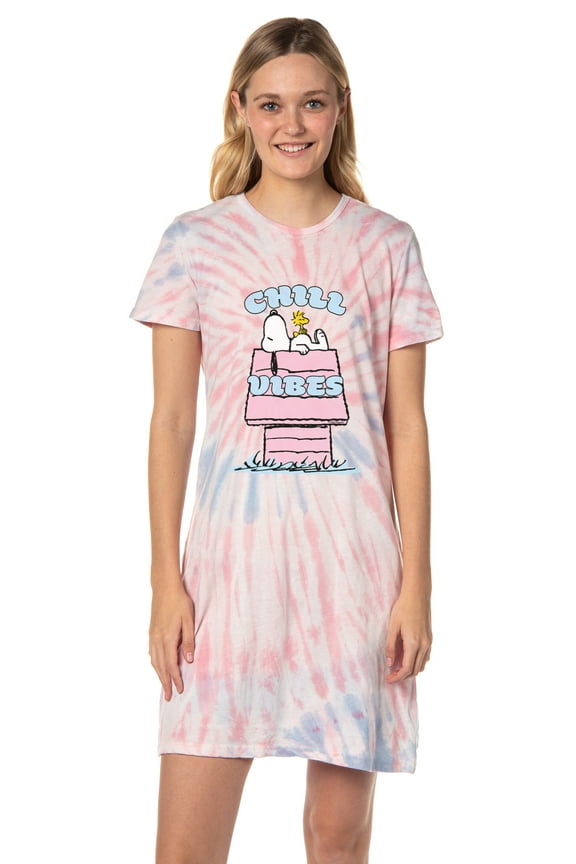 Peanuts Women's Snoopy Chill Vibes Nightgown Sleep Pajama Shirt For Adults