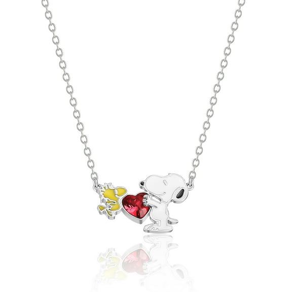 Peanuts Women's Snoopy Necklace 18"- Snoopy Jewelry with Woodstock and Heart Pendant, Officially Licensed