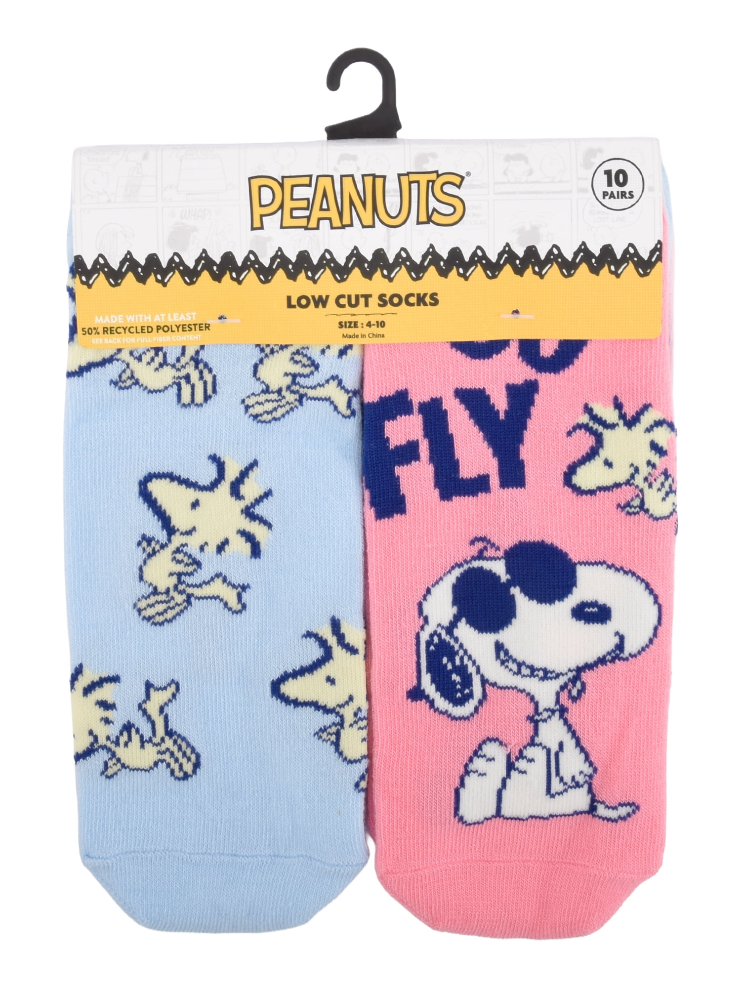 Peanuts Womens 10-Pack Low-Cut Socks, Shoe Size 4-10