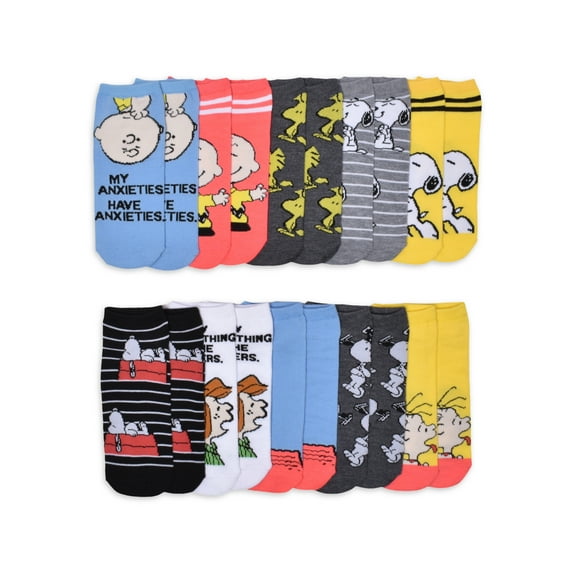 Peanuts Womens 10-Pack Low-Cut Socks, Sock Size 9-11