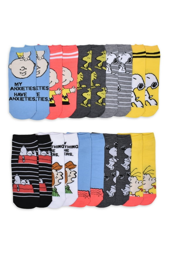 Peanuts Womens 10-Pack Low-Cut Socks, Sock Size 9-11