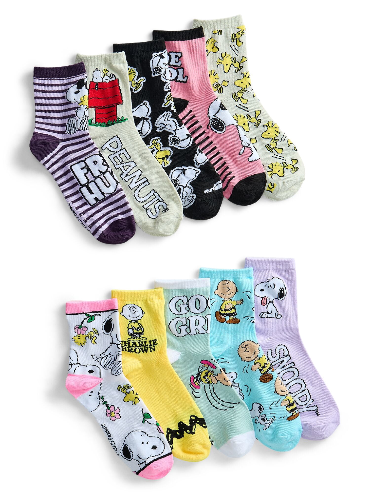 Peanuts Women's Crew Socks, 10-Pack, One Size Fits Most