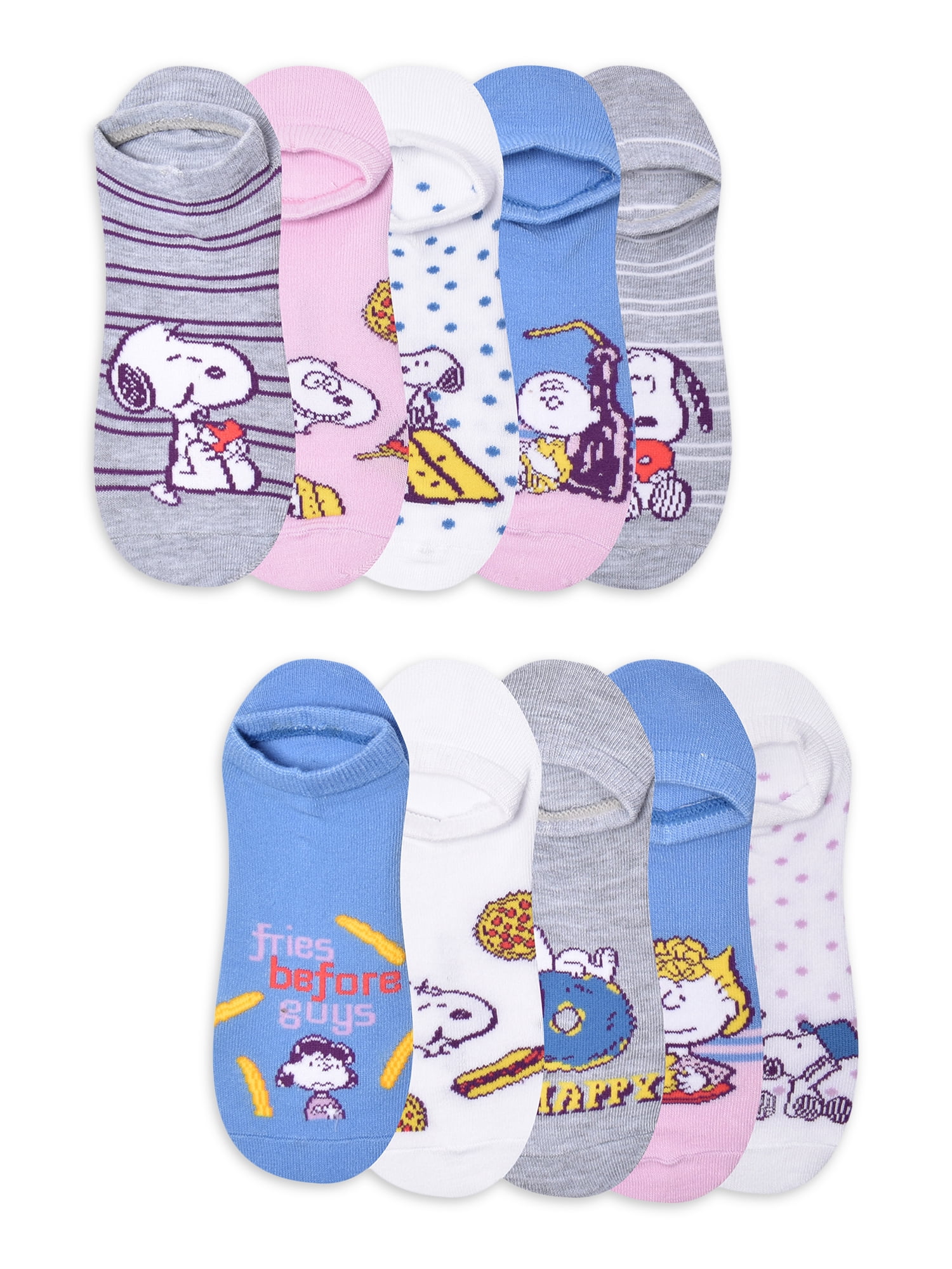 Peanuts Womens Graphic Super No Show Socks, 10-Pack, Sizes 4-10