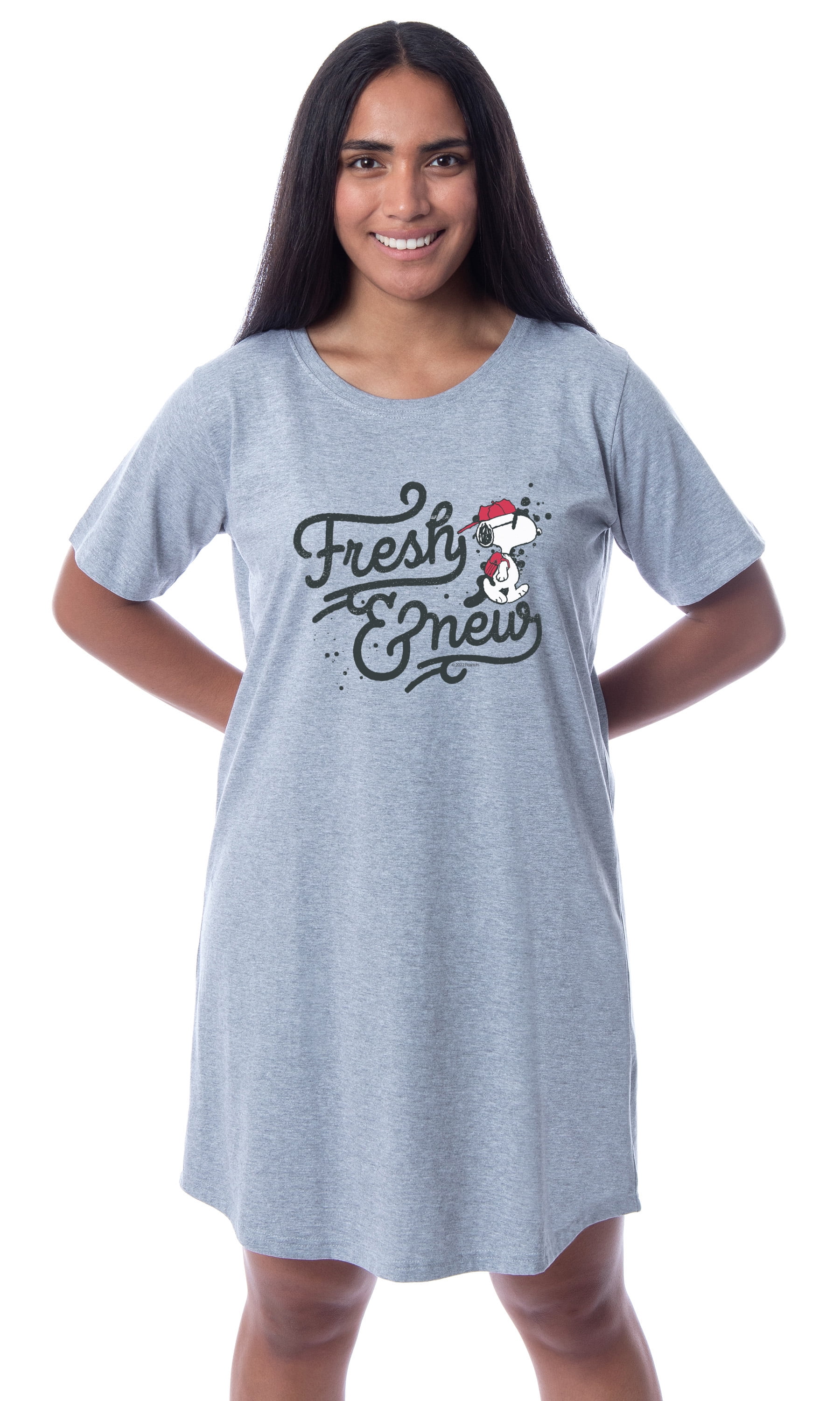 Peanuts Womens' Snoopy Fresh And New Nightgown Sleep Pajama Shirt (Large)