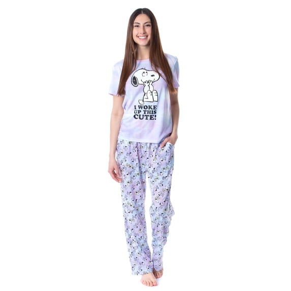 Peanuts Womens' Snoopy I Woke Up This Cute Tie-Dye 2PC Sleep Pajama Pant Set Loungewear Sleepwear