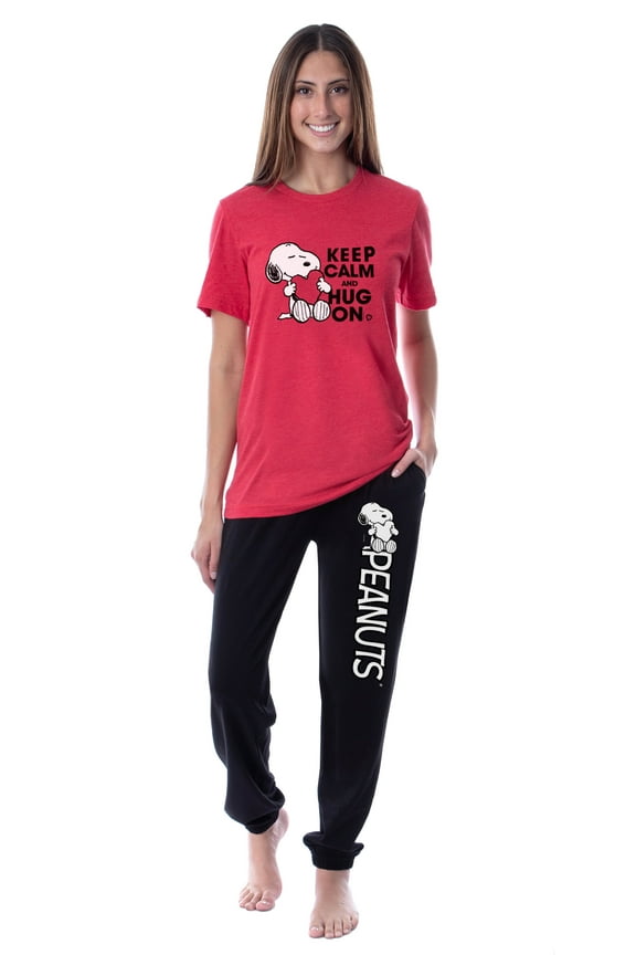 Peanuts Womens' Snoopy Keep Calm And Hug On Valentines Sleep Pajama Set