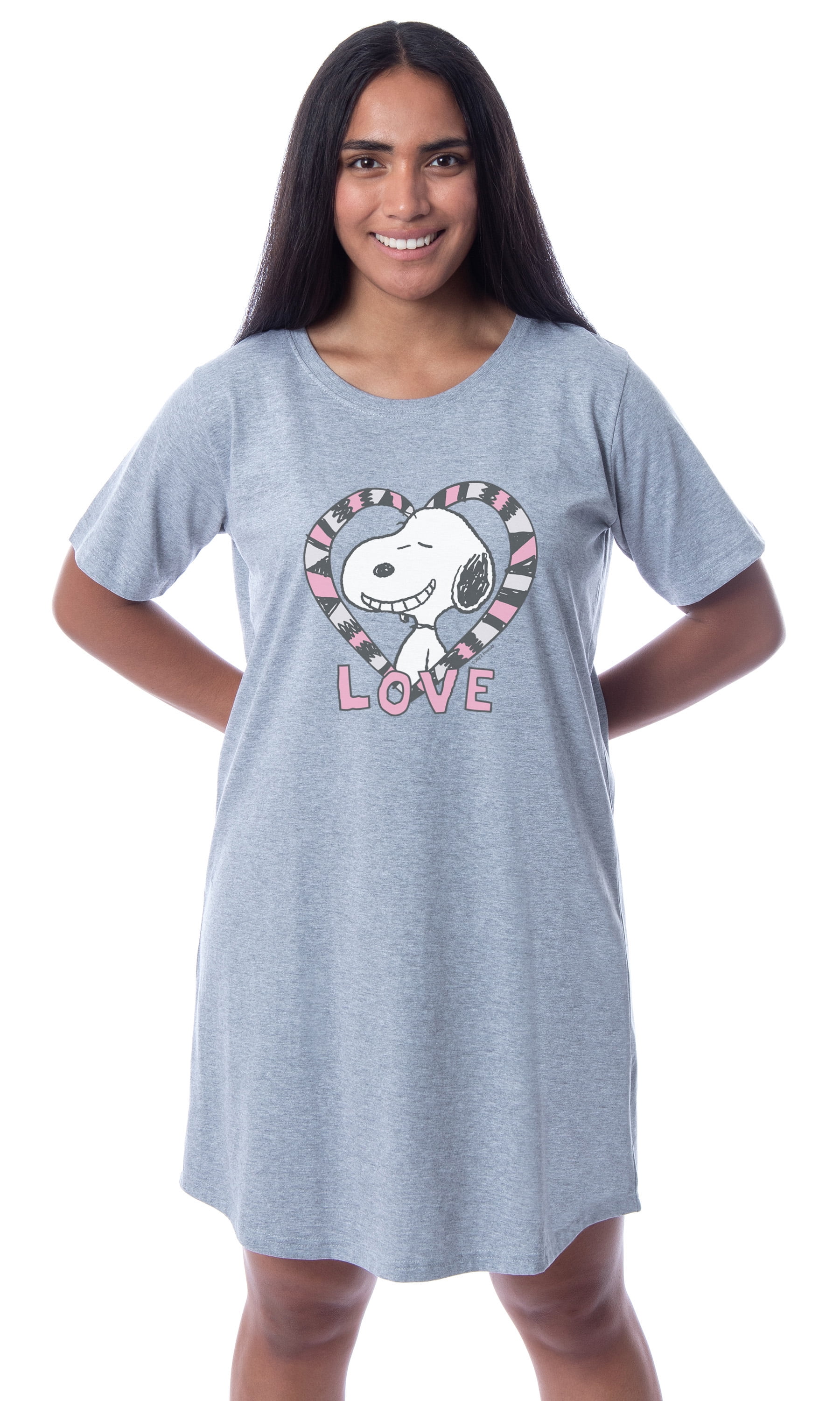 Peanuts Womens' Snoopy Love Valentine's Day Nightgown Sleep Pajama Shirt  (L)