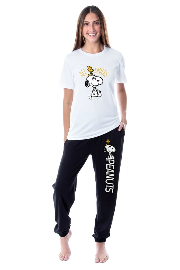 Peanuts Womens' Snoopy Woodstock All Smiles Sleep Jogger Pajama Set