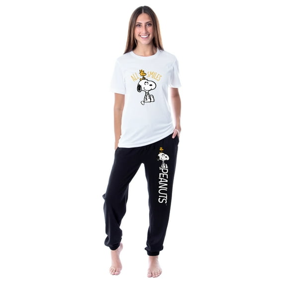 Peanuts Womens' Snoopy Woodstock All Smiles Sleep Jogger Pajama Set