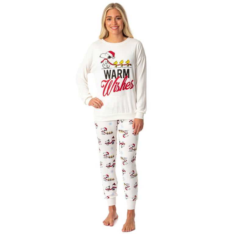 Peanuts Womens' Snoopy Woodstock Warm Wishes Christmas Pajama Set (Large)